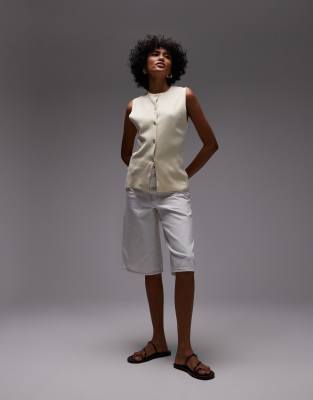 Mango Button Up Knit Vest In White