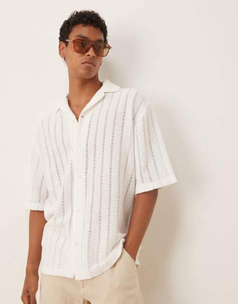Mango button up knitted shirt in white - view 1