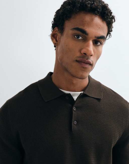 Mango button up polo jumper in brown, 2 of 5