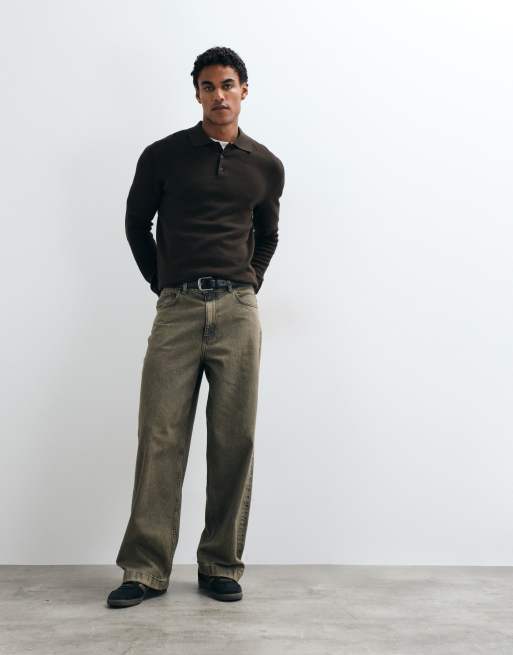 Mango button-up polo sweater in brown, 3 of 5
