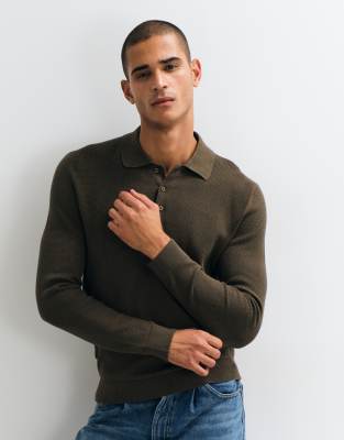 Mango Button Up Polo Sweater In Green