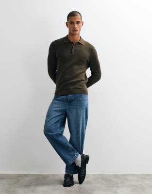 Mango Button Up Polo Sweater In Green