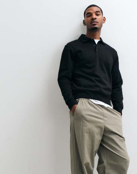 Mango button up polo top in black - view 1