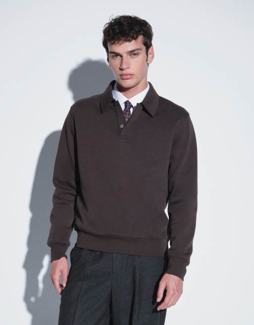 Mango button up polo top in brown, 4 of 5