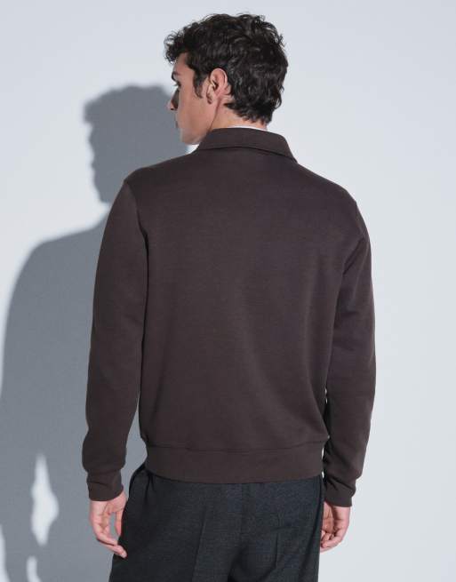 Mango button up polo top in brown, 5 of 5