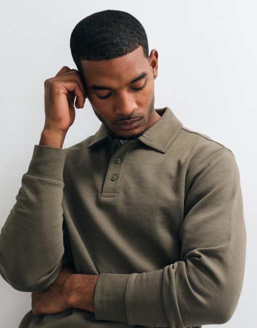 Mango button up polo top in khaki, 2 of 5