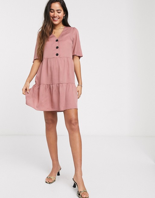 Mango buttoned mini smock dress in pink