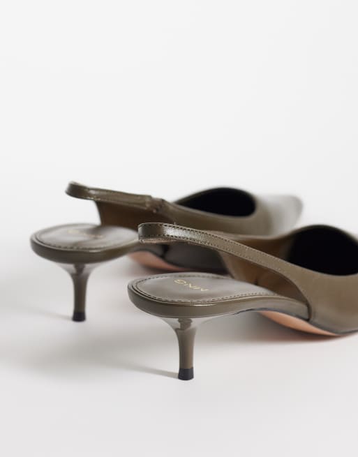 Mango – Buty na obcasie z paskiem za piętą w kolorze khaki, 3 z 4