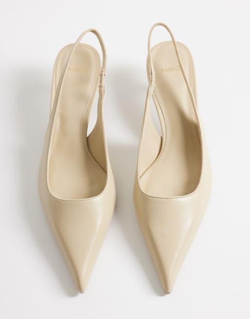 Mango – Buty na obcasie z paskiem za piętą ze skóry 100% w kolorze ecru, 2 z 4