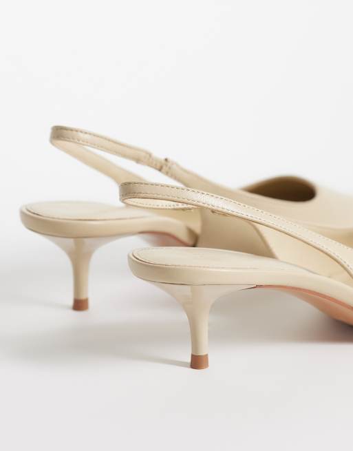 Mango – Buty na obcasie z paskiem za piętą ze skóry 100% w kolorze ecru, 3 z 4