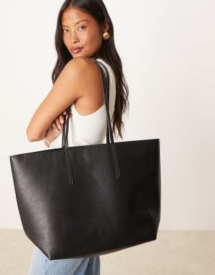 Mango - Cabas classique imitation cuir - Noir mat