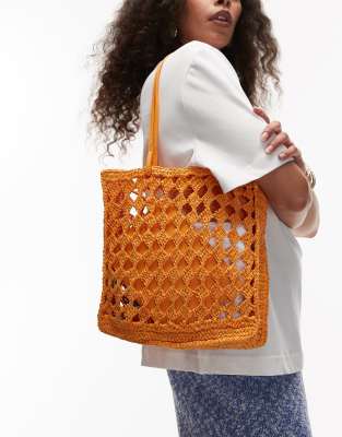 Mango - Cabas en maille au crochet - Orange