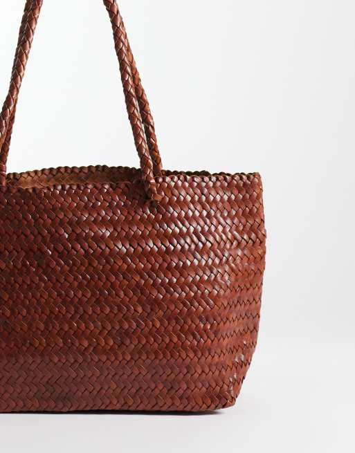 Mango - Cabas tressé 100 % cuir - Rouge foncé, 4 de 4