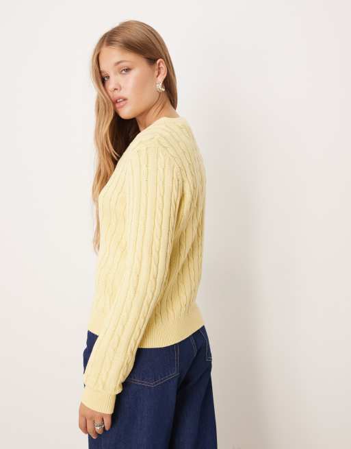 Mango cable knit crew neck sweater in yellow