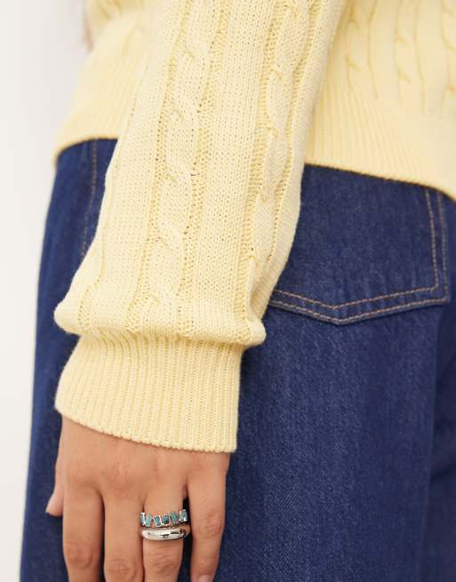 Mango cable knit crew neck sweater in yellow