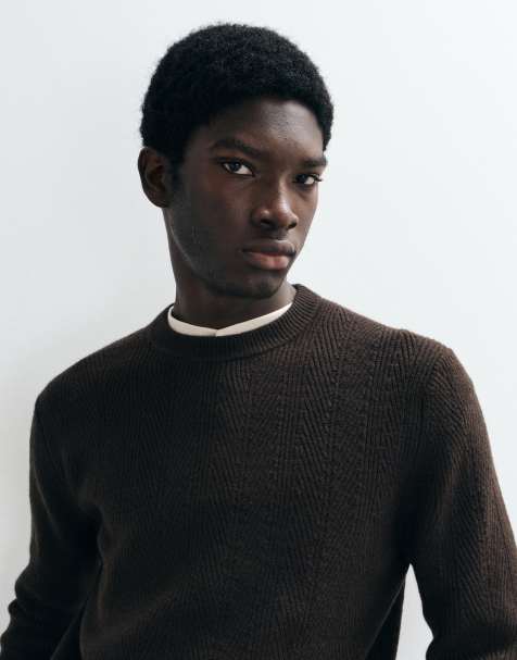 Mango cable knit jumper in chocolate - view 1