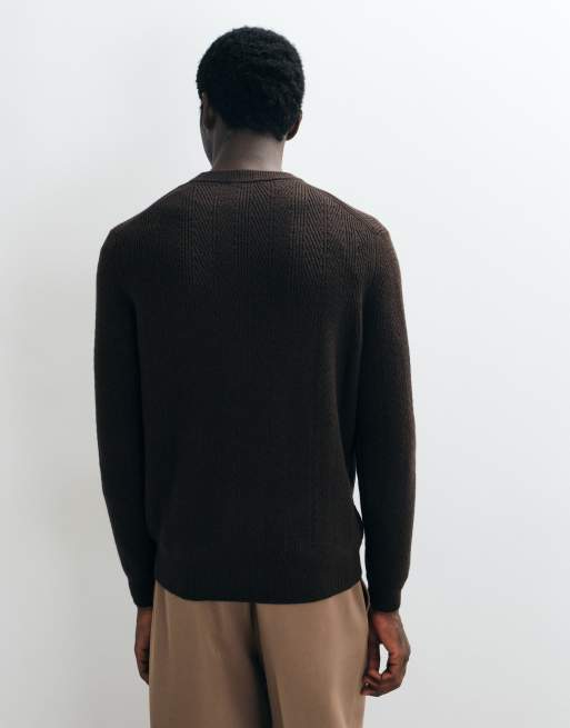 Mango cable knit jumper in chocolate, 5 of 5