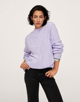 Mango cable knit jumper in lilac