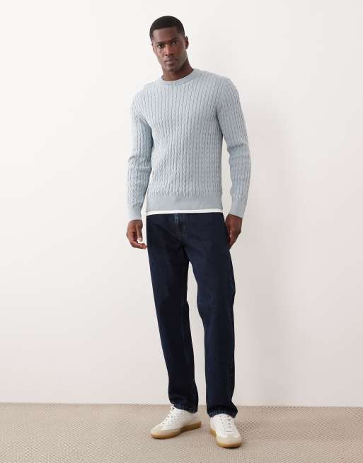 Mango cable knit jumper in pale blue, 3 of 5