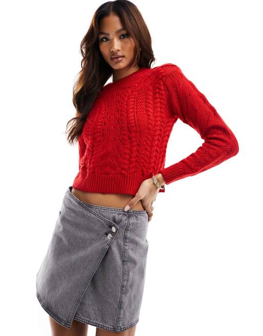 Mango cable knit jumper in red