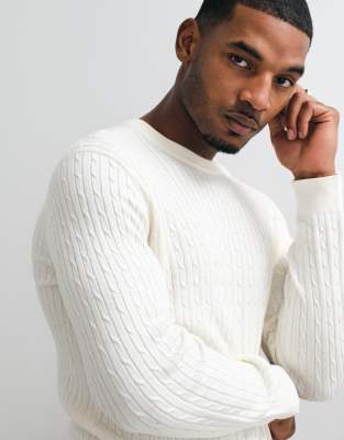 Mango Cable Knit Sweater In White