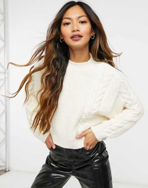 Mango cable knit sweater in ecru | ASOS