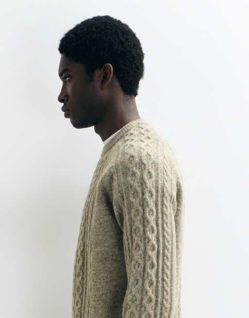 Mango cable knit sweater in light green, 3 of 5