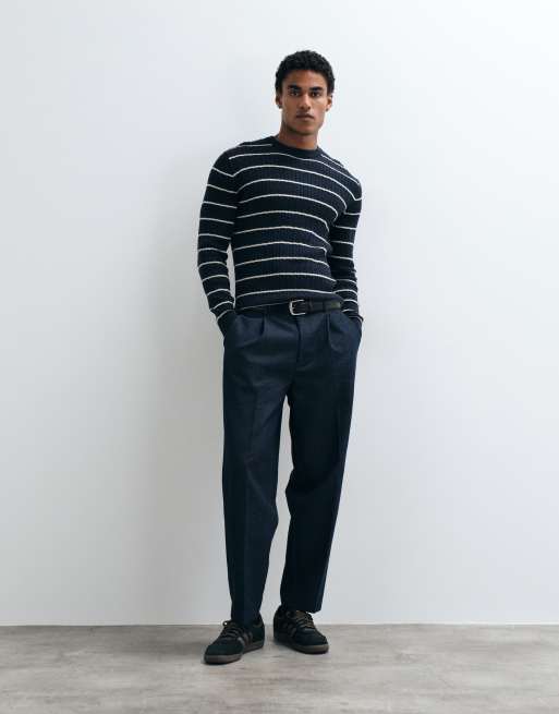 Mango cable knit sweater in navy stripe, 2 of 5