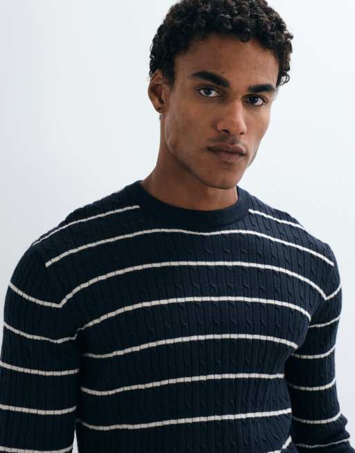 Mango cable knit sweater in navy stripe, 5 of 5