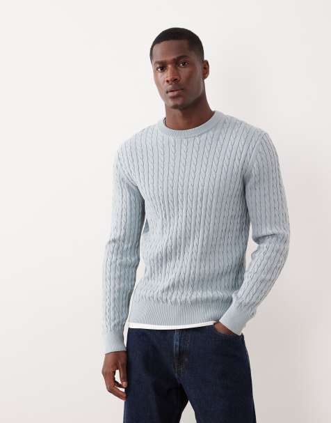 Mango cable knit sweater in pale blue - view 1