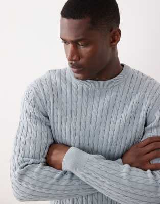 Mango Cable Knit Sweater In Blue