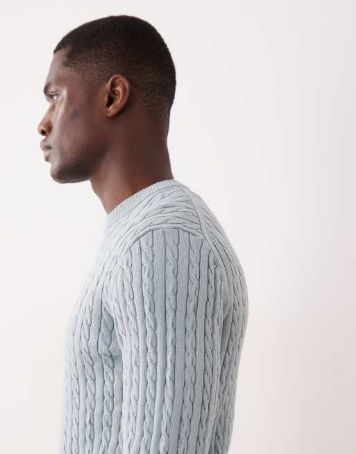 Mango cable knit sweater in pale blue, 4 of 5