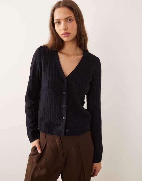 Mango cable knit v neck cardigan in navy - view 1
