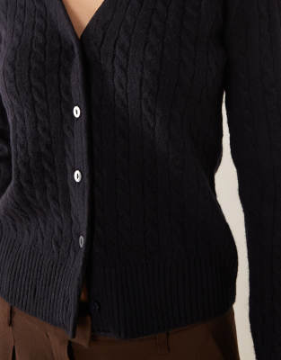 Mango Cable Knit V Neck Cardigan In Black