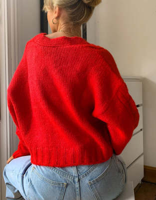 knitted red cardigan