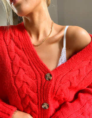 knitted red cardigan
