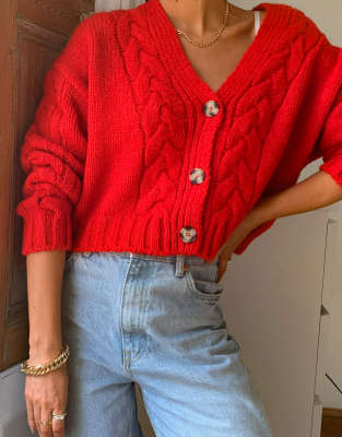 knitted red cardigan