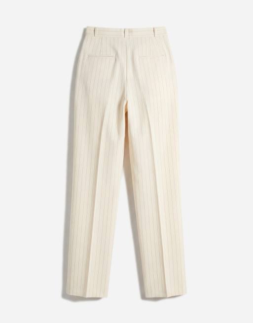 Mango Cadena linen mix pleated front tailored pants in cream stripes, 7 of 12