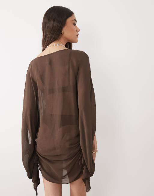 Mango - Caftano drappeggiato marrone, 2 di 4