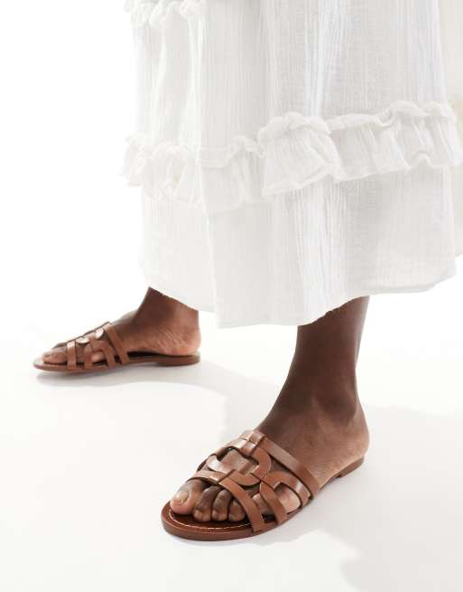 Mango caged flat sandal in brown ASOS