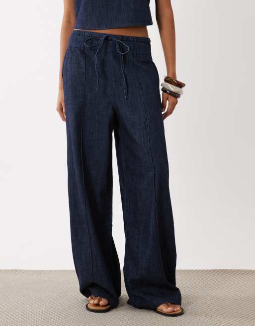 Mango - Calonge - Pantalon d'ensemble ample en denim avec pinces et taille nouée - Indigo, 2 de 5