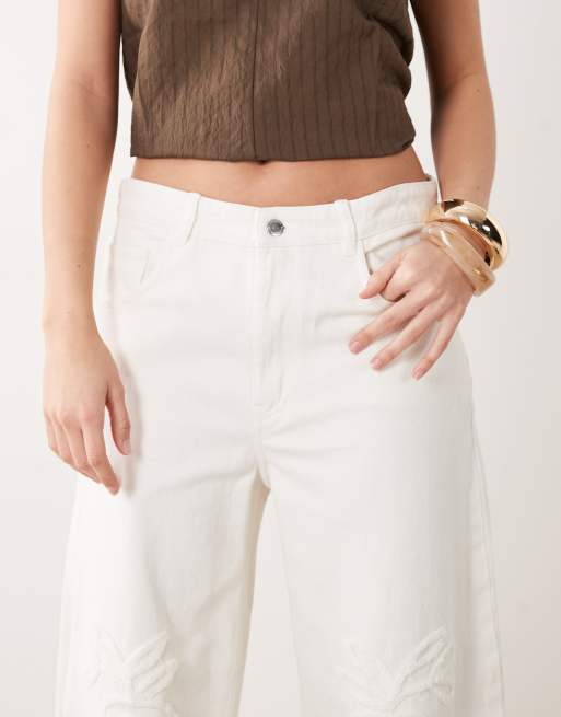 Mango Cameron 100% cotton embroidered straight jean in cream, 4 of 5