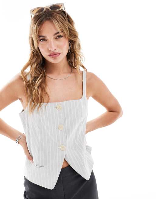 Mango - Cami-gilet met knopen aan de voorkant en krijtstreep in lichtblauw