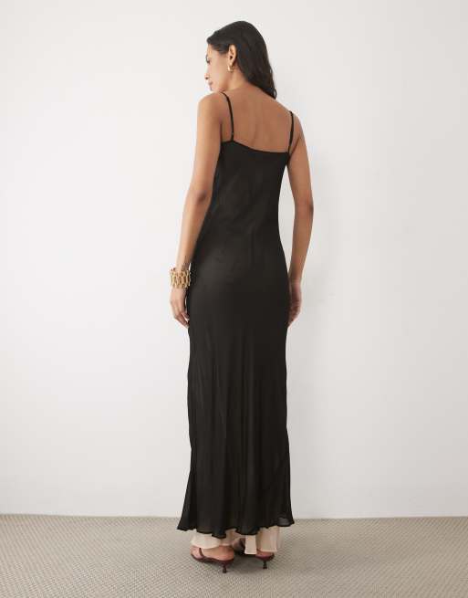 Mango cami maxi dress with embroidery in black, 2 of 4