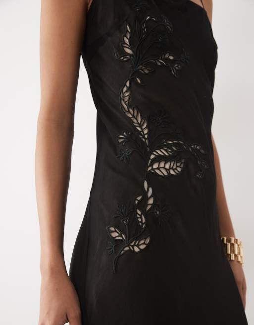 Mango cami maxi dress with embroidery in black, 3 of 4