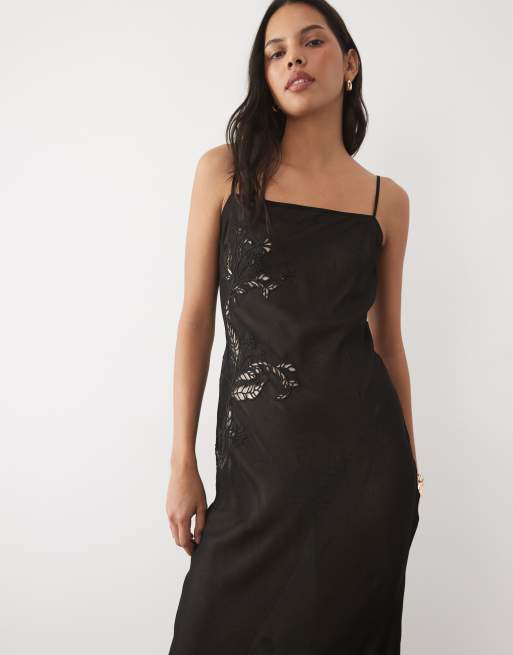 Mango cami maxi dress with embroidery in black, 4 of 4