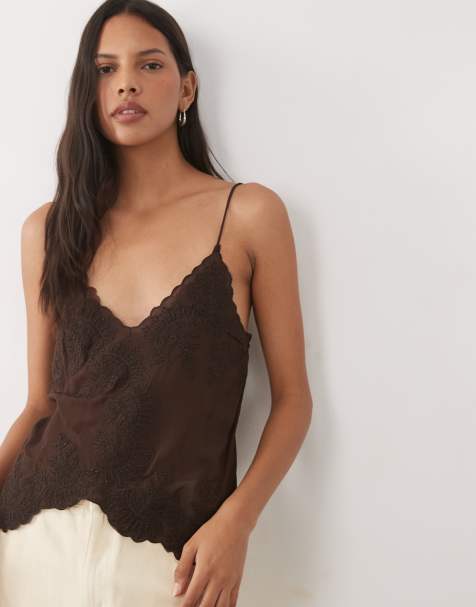 Mango - Cami met fijne borduursels in bruin - view 1
