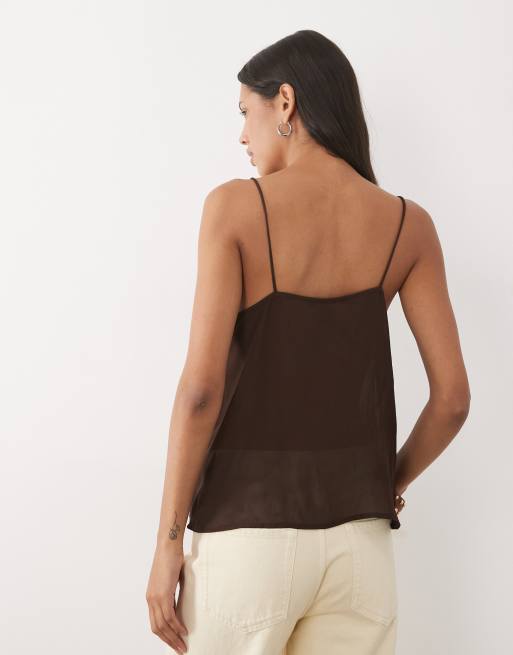 Mango - Cami met fijne borduursels in bruin, 4 van 4