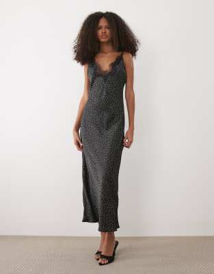 Mango Cami Midi Dress With Lace Trim In Multi