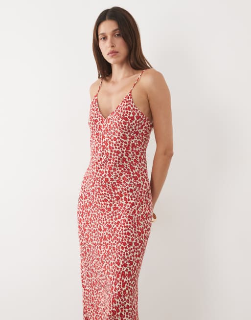 Mango cami midi jurk met bandjes en rode bloemenprint, 3 van 4